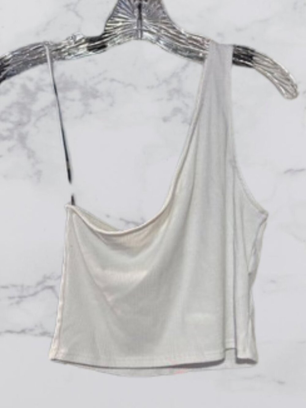 GB Size L White One Shoulder Ribbed Crop Top
